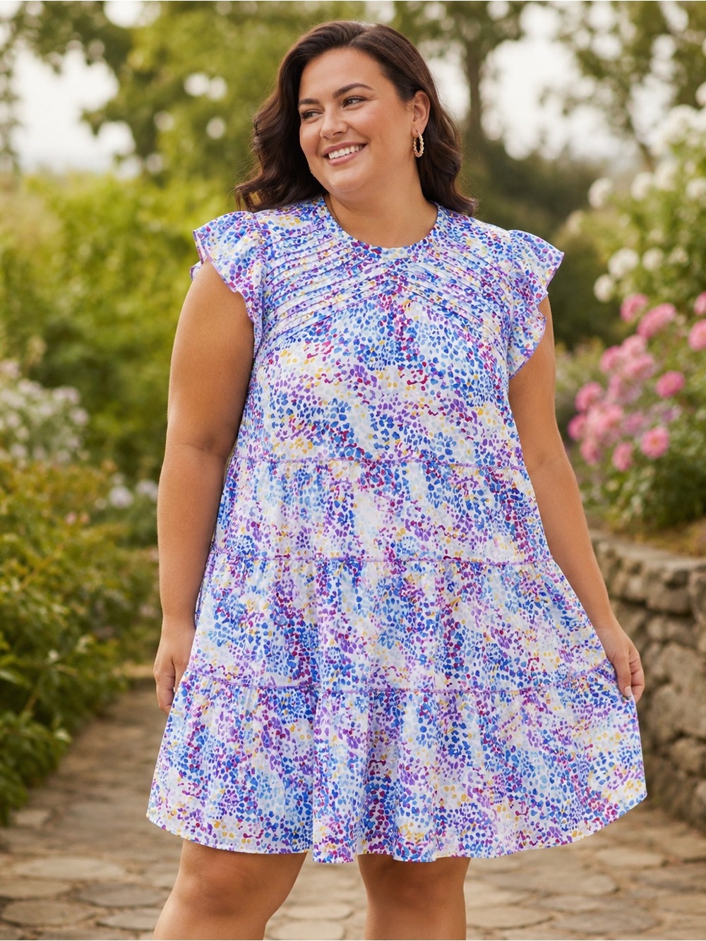 Umgee Plus Size 2XL Colorful Tiered Ruffle Sleeve Dress NWT